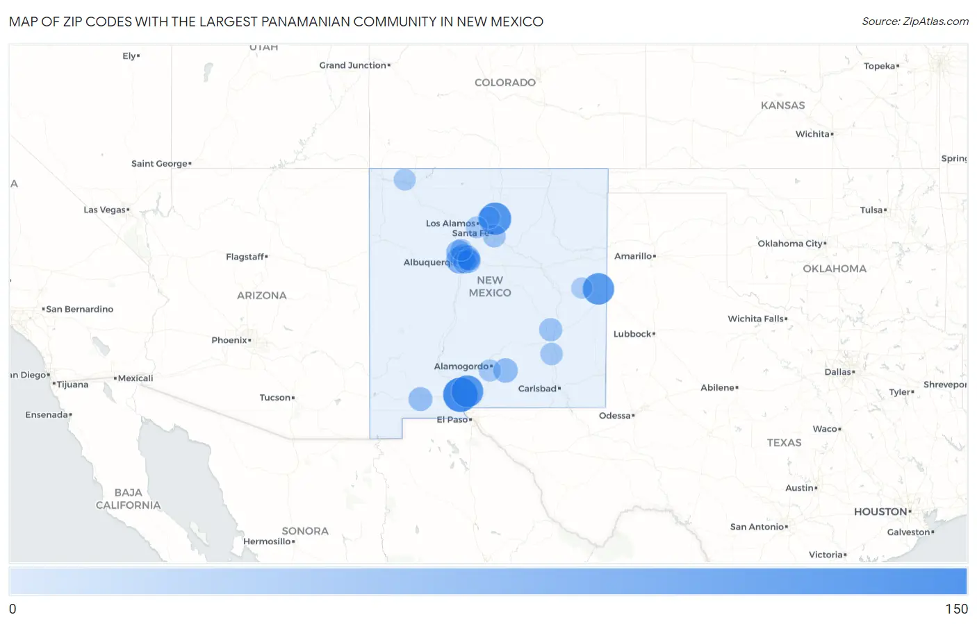 Zip Codes with the Largest Panamanian Community in New Mexico Map