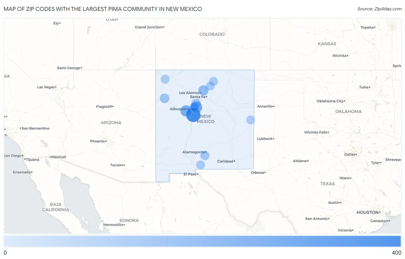 Zip Codes with the Largest Pima Community in New Mexico Map