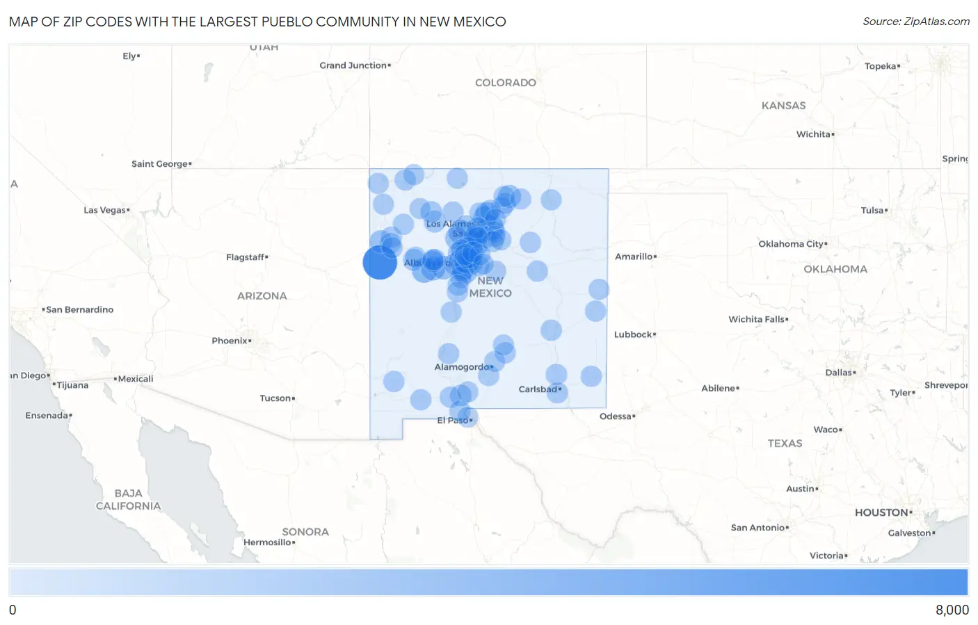 Zip Codes with the Largest Pueblo Community in New Mexico Map