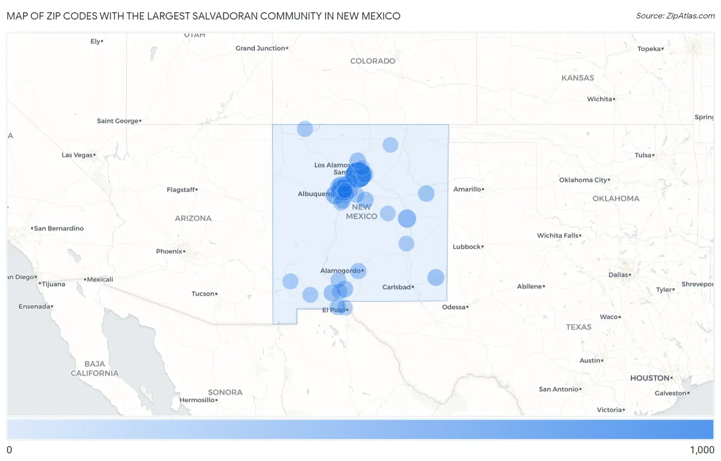 Zip Codes with the Largest Salvadoran Community in New Mexico Map