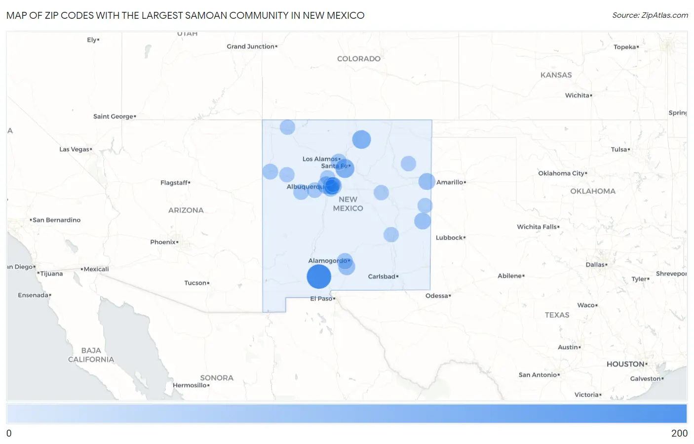 Zip Codes with the Largest Samoan Community in New Mexico Map