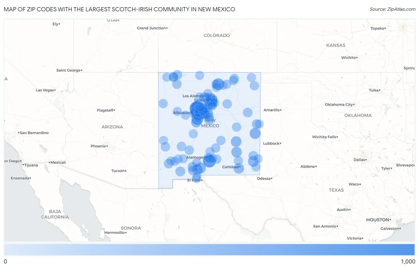 Zip Codes with the Largest Scotch-Irish Community in New Mexico Map