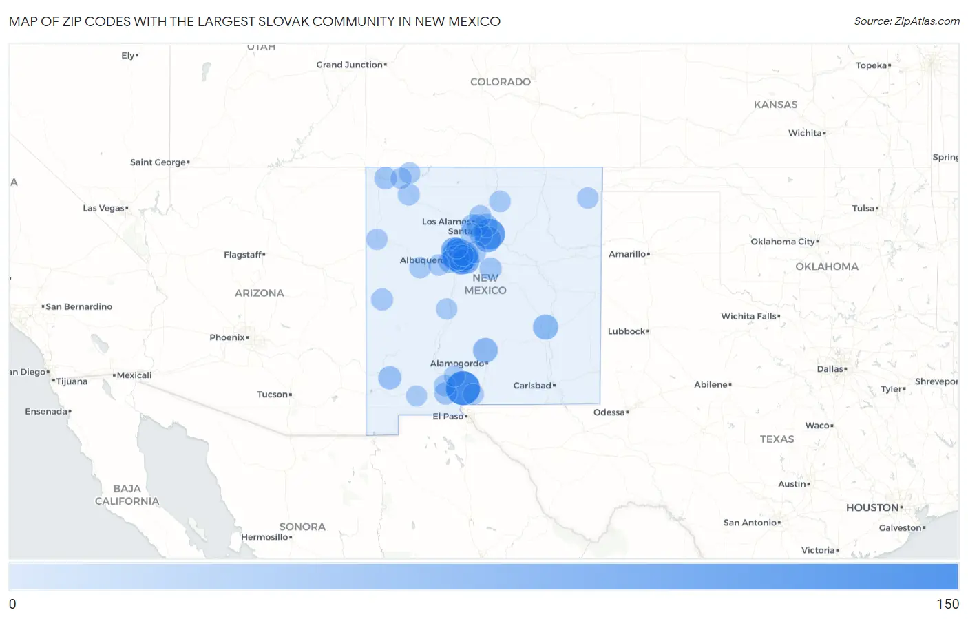 Zip Codes with the Largest Slovak Community in New Mexico Map