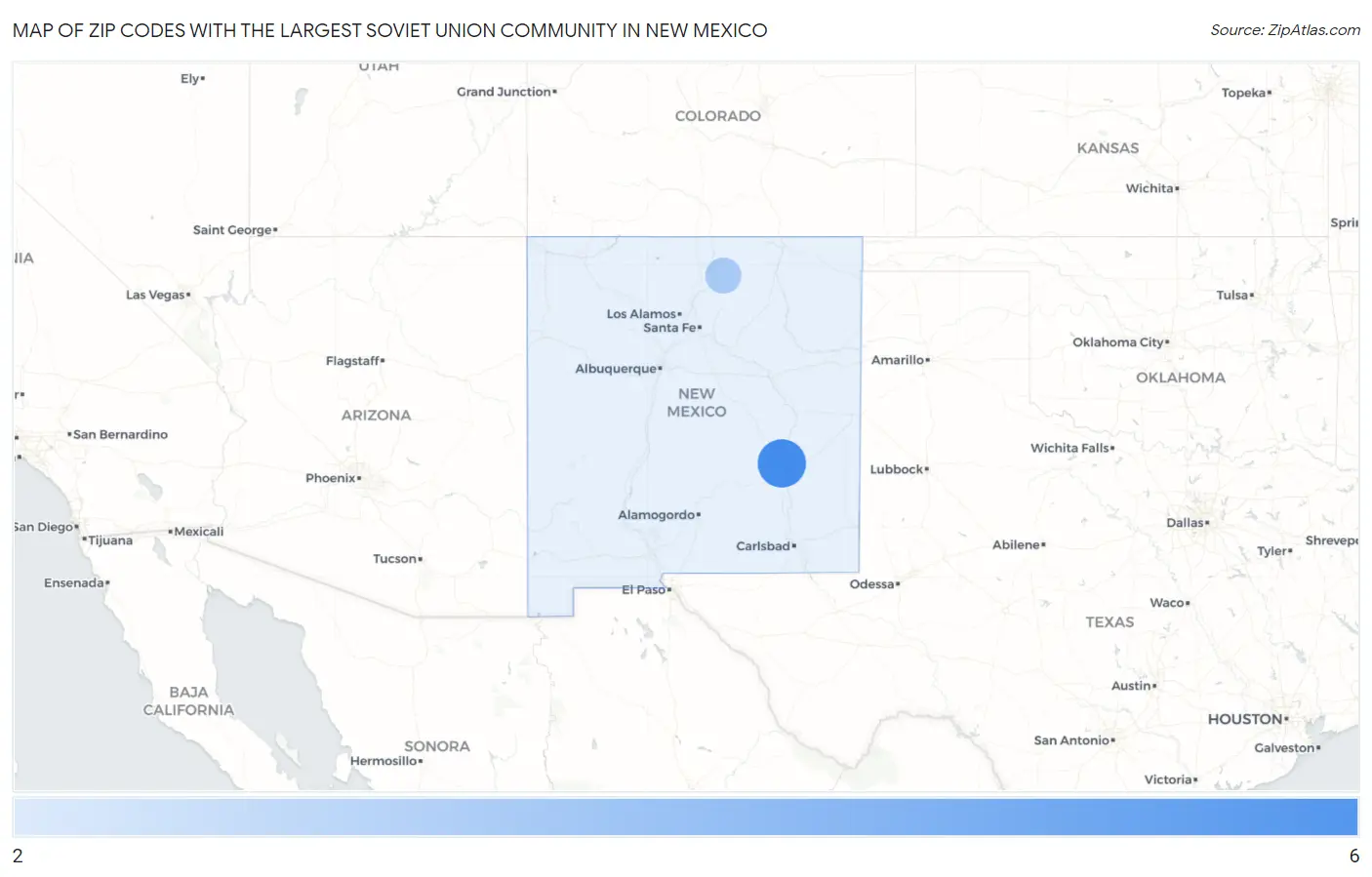 Zip Codes with the Largest Soviet Union Community in New Mexico Map