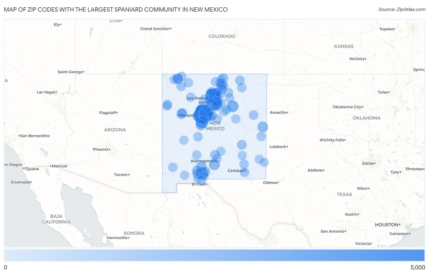 Zip Codes with the Largest Spaniard Community in New Mexico Map
