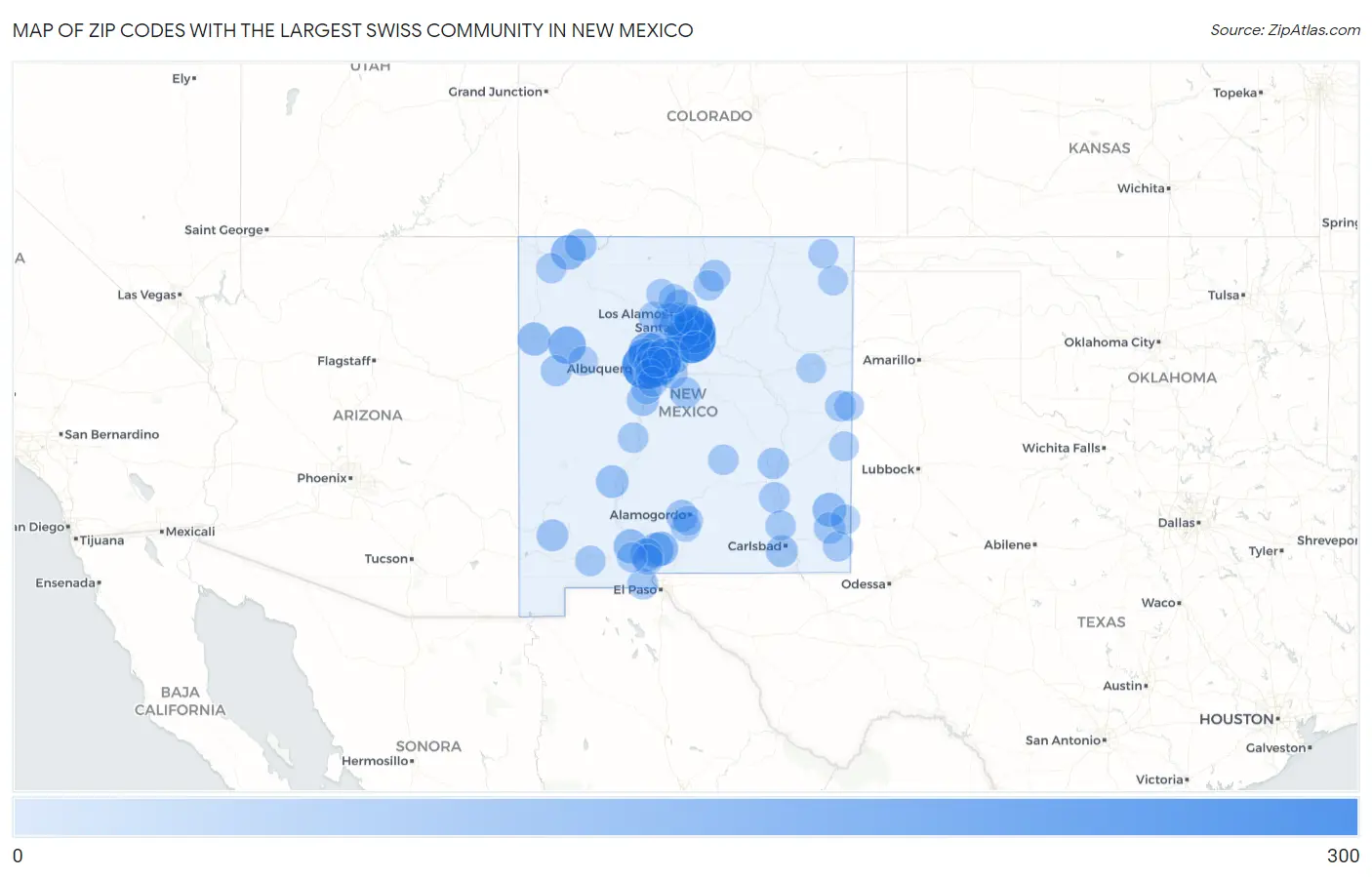 Zip Codes with the Largest Swiss Community in New Mexico Map