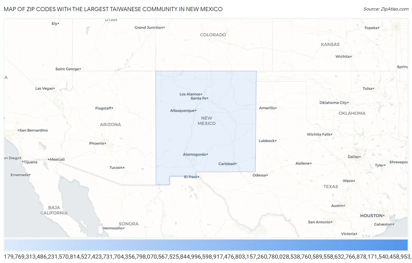 Zip Codes with the Largest Taiwanese Community in New Mexico Map