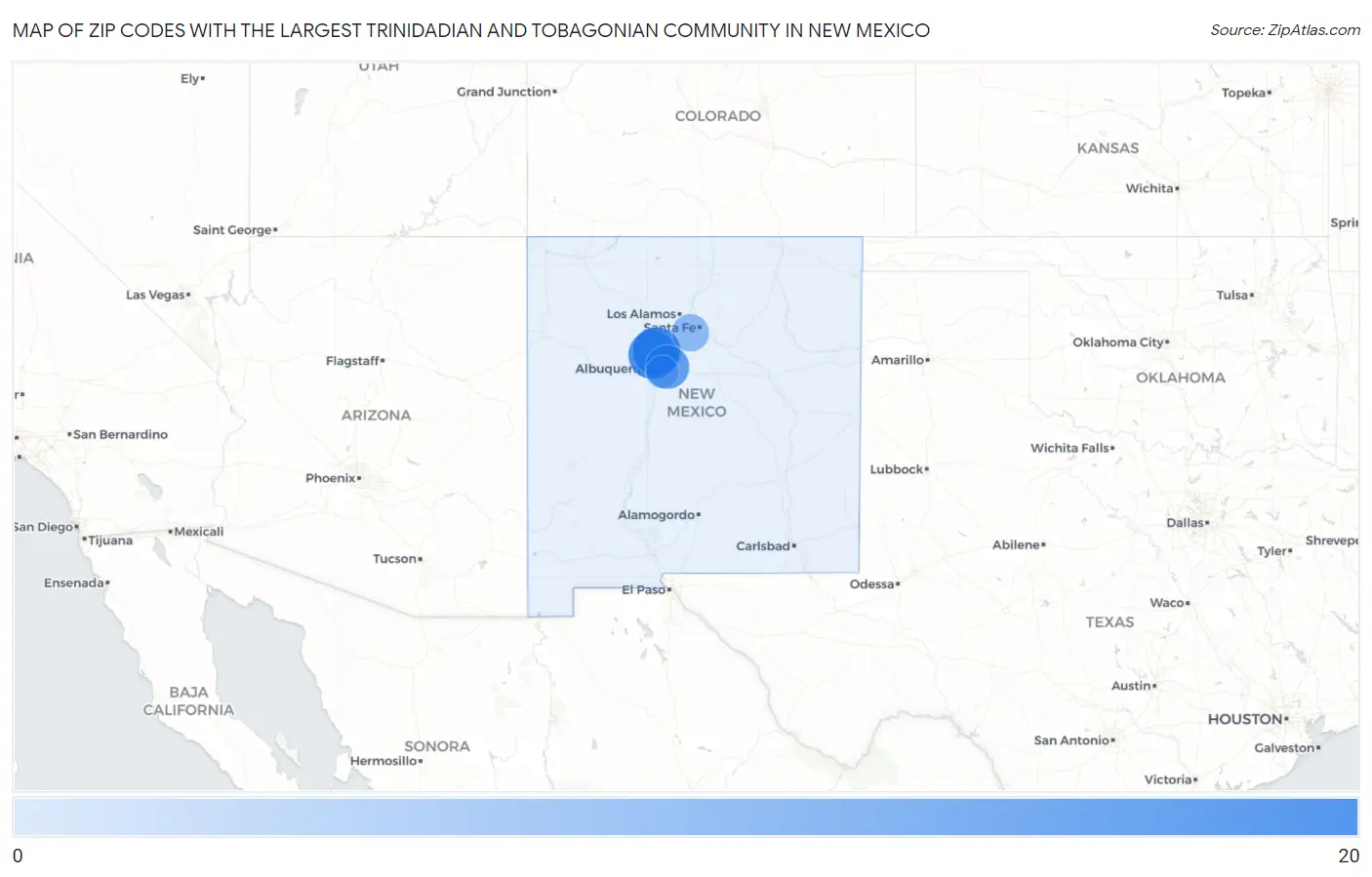 Zip Codes with the Largest Trinidadian and Tobagonian Community in New Mexico Map