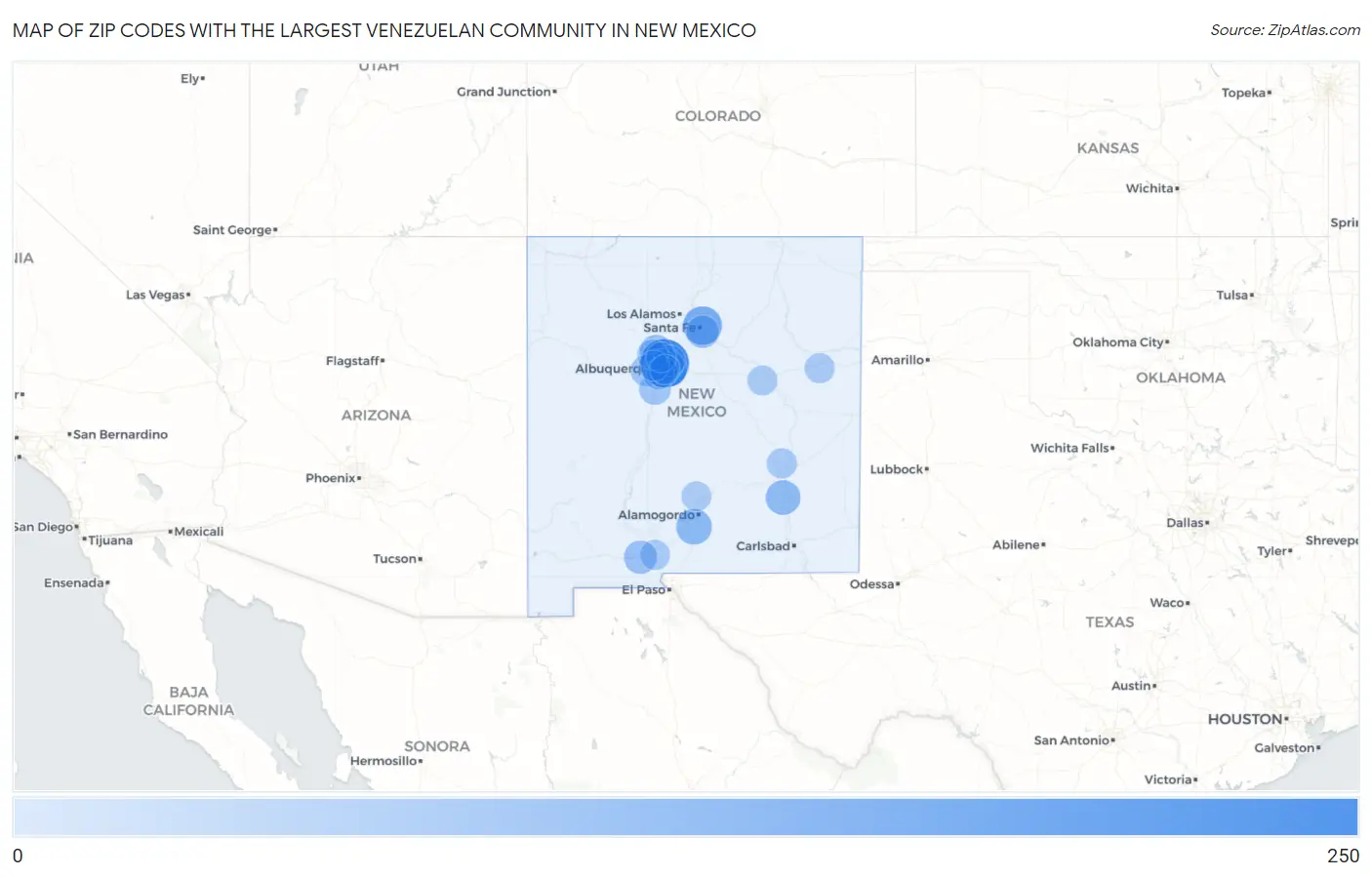 Zip Codes with the Largest Venezuelan Community in New Mexico Map