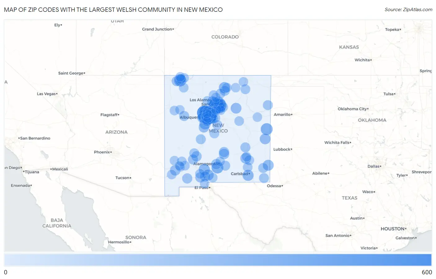 Zip Codes with the Largest Welsh Community in New Mexico Map
