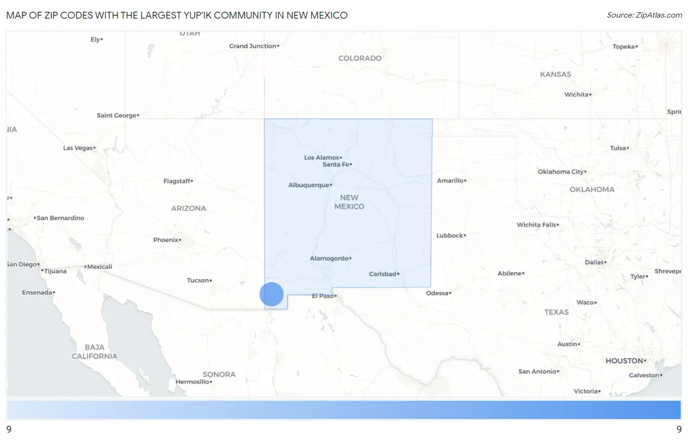 Zip Codes with the Largest Yup'ik Community in New Mexico Map