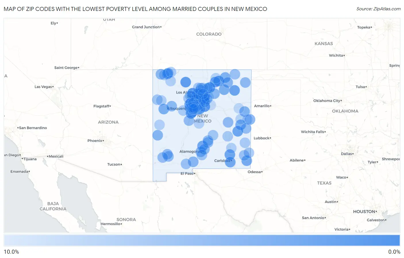 Zip Codes with the Lowest Poverty Level Among Married Couples in New Mexico Map