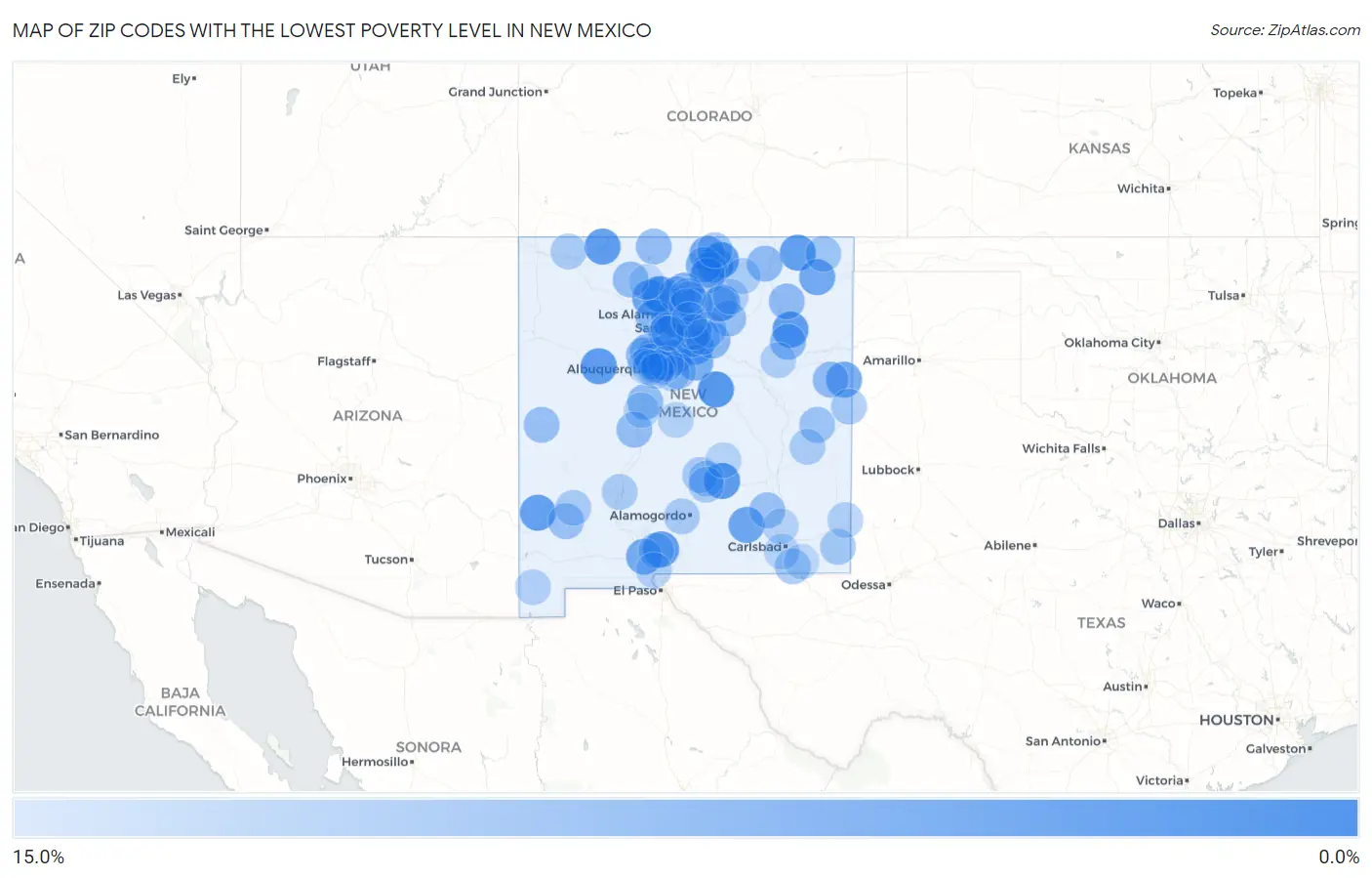 Zip Codes with the Lowest Poverty Level in New Mexico Map