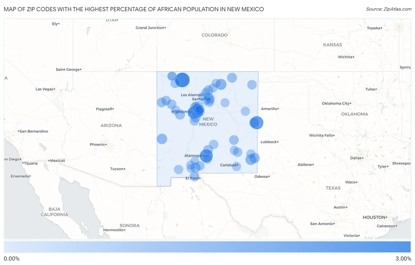 Zip Codes with the Highest Percentage of African Population in New Mexico Map