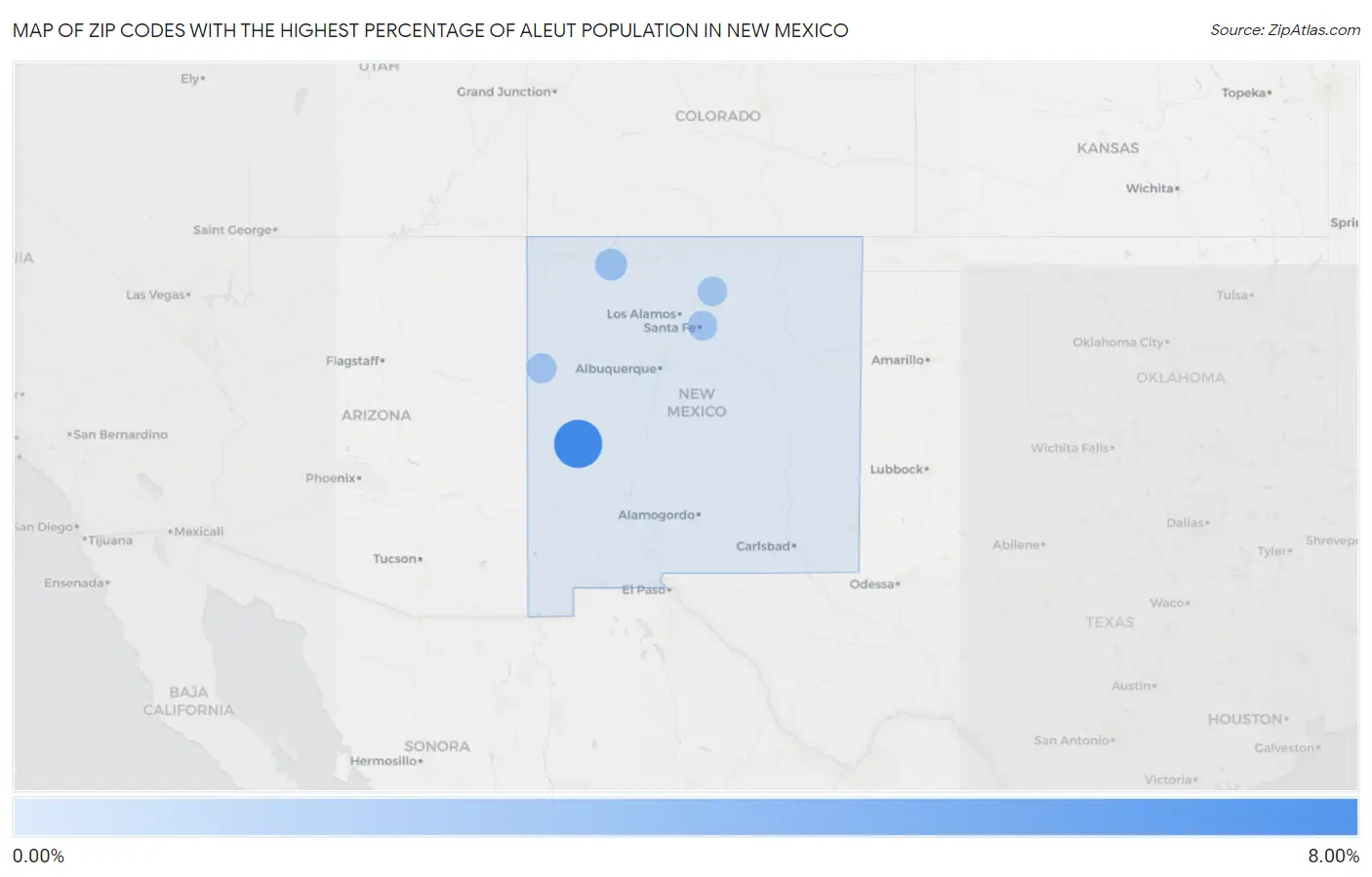 Zip Codes with the Highest Percentage of Aleut Population in New Mexico Map