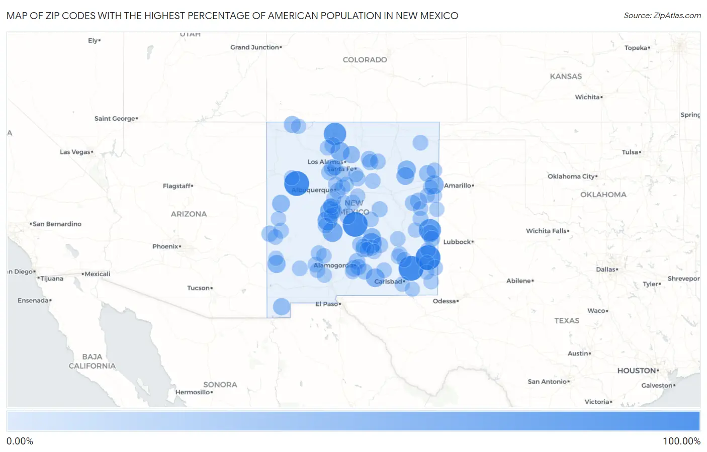 Zip Codes with the Highest Percentage of American Population in New Mexico Map