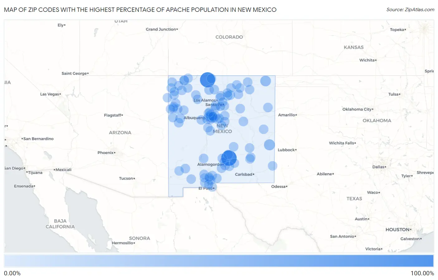 Zip Codes with the Highest Percentage of Apache Population in New Mexico Map