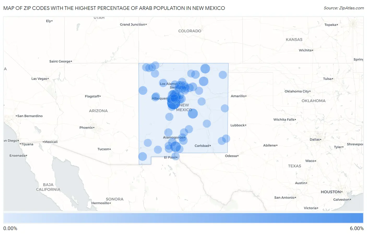 Zip Codes with the Highest Percentage of Arab Population in New Mexico Map