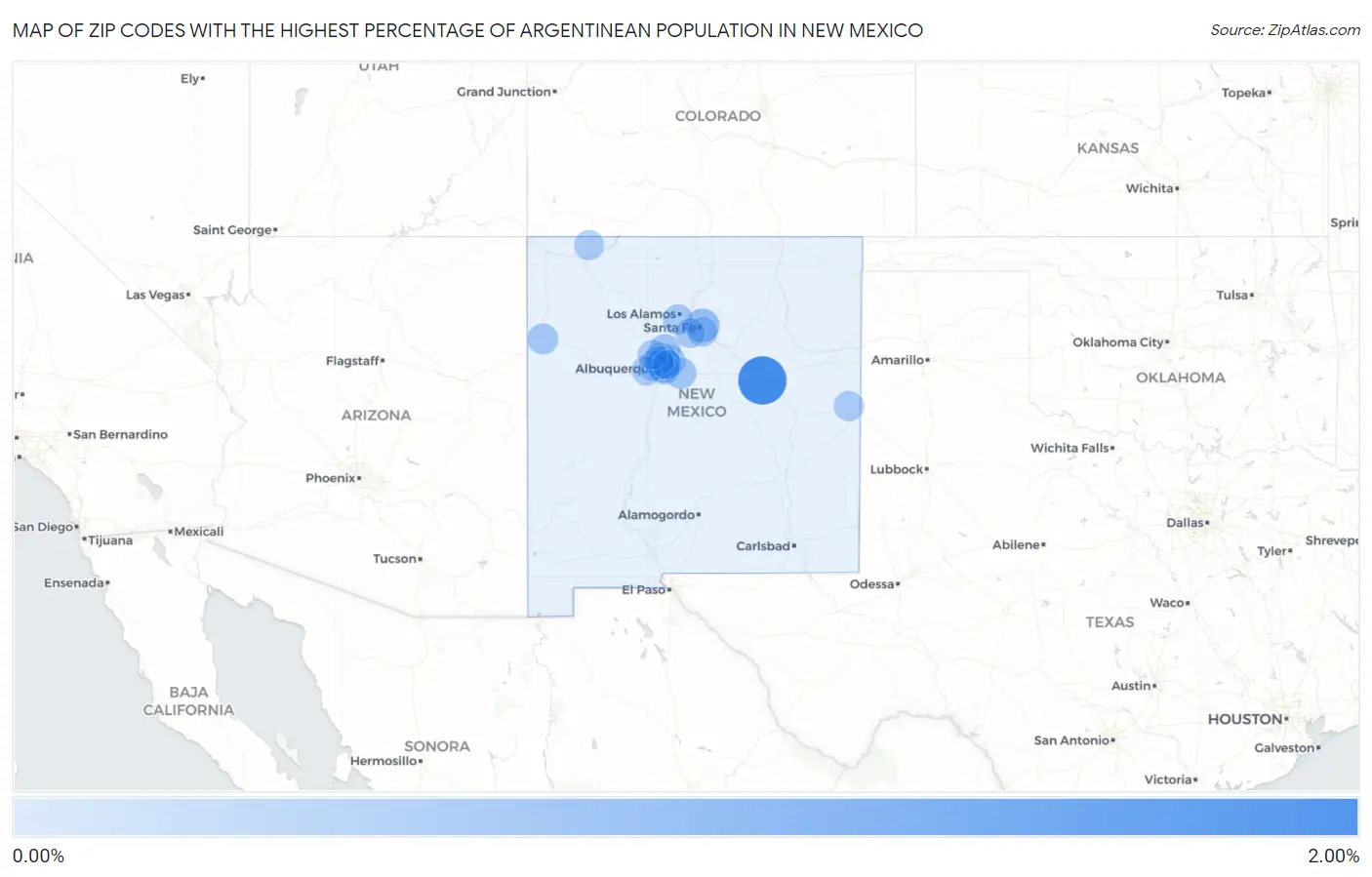 Zip Codes with the Highest Percentage of Argentinean Population in New Mexico Map