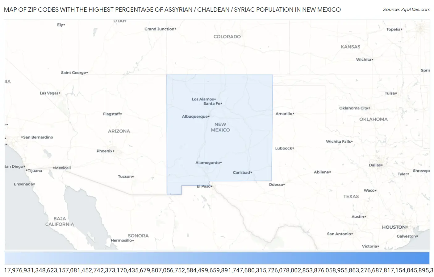Zip Codes with the Highest Percentage of Assyrian / Chaldean / Syriac Population in New Mexico Map