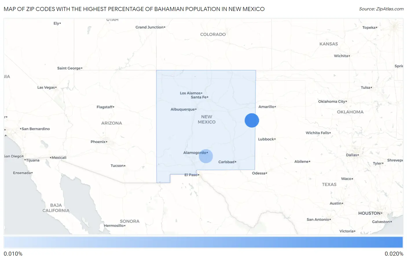 Zip Codes with the Highest Percentage of Bahamian Population in New Mexico Map