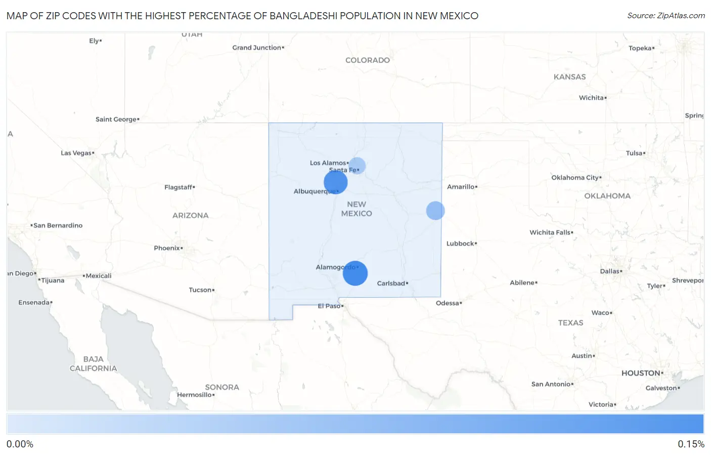 Zip Codes with the Highest Percentage of Bangladeshi Population in New Mexico Map