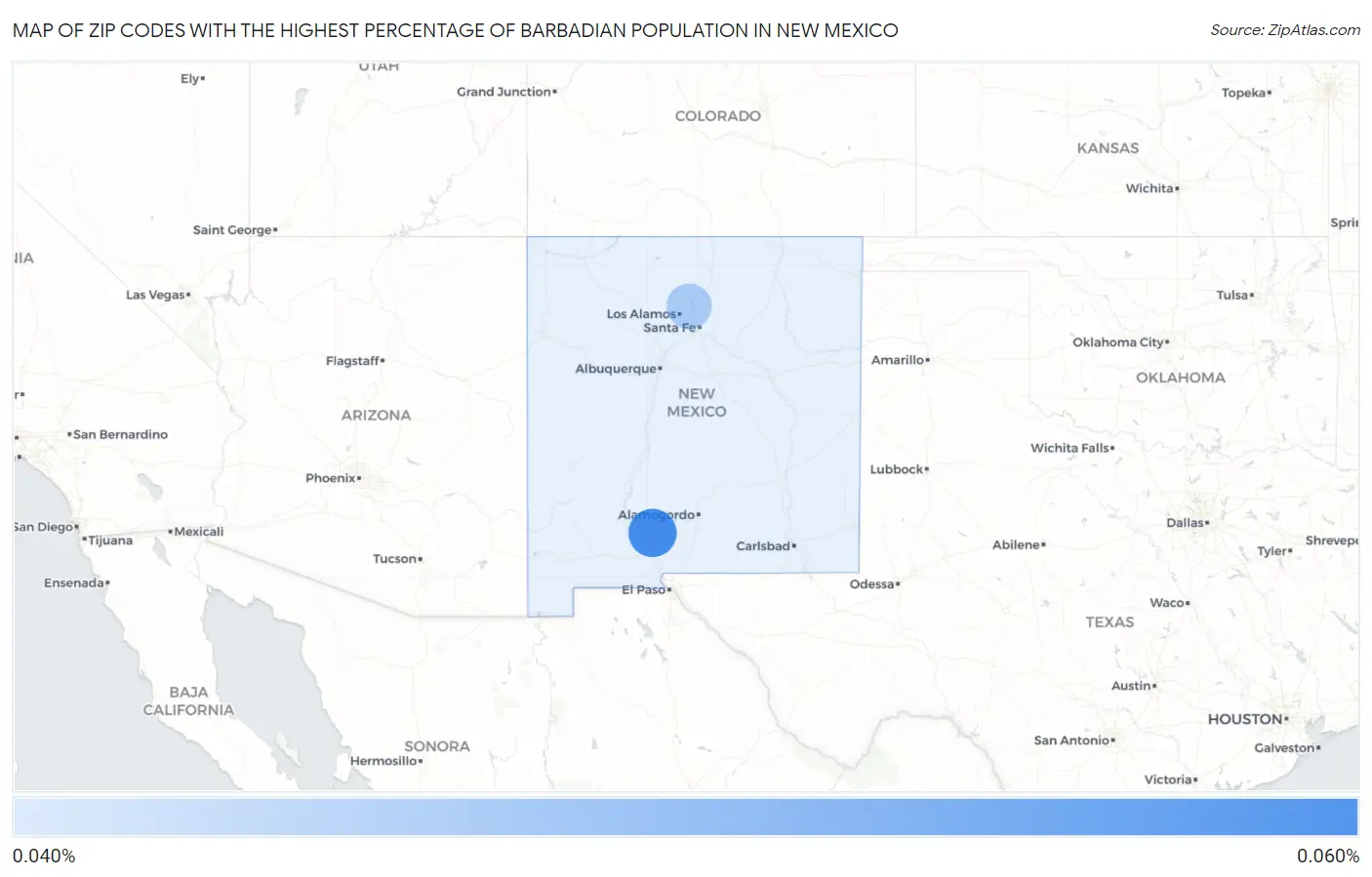 Zip Codes with the Highest Percentage of Barbadian Population in New Mexico Map