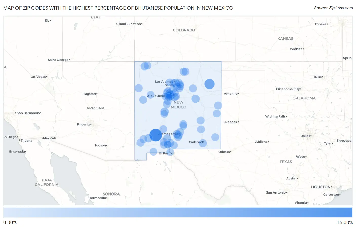 Zip Codes with the Highest Percentage of Bhutanese Population in New Mexico Map