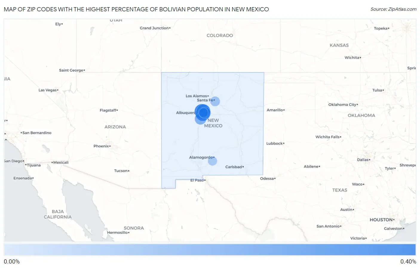 Zip Codes with the Highest Percentage of Bolivian Population in New Mexico Map