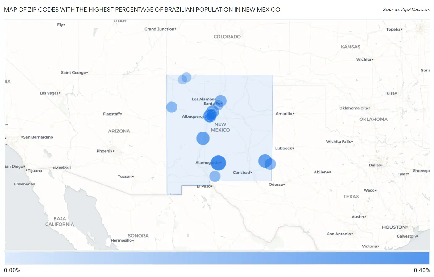 Zip Codes with the Highest Percentage of Brazilian Population in New Mexico Map