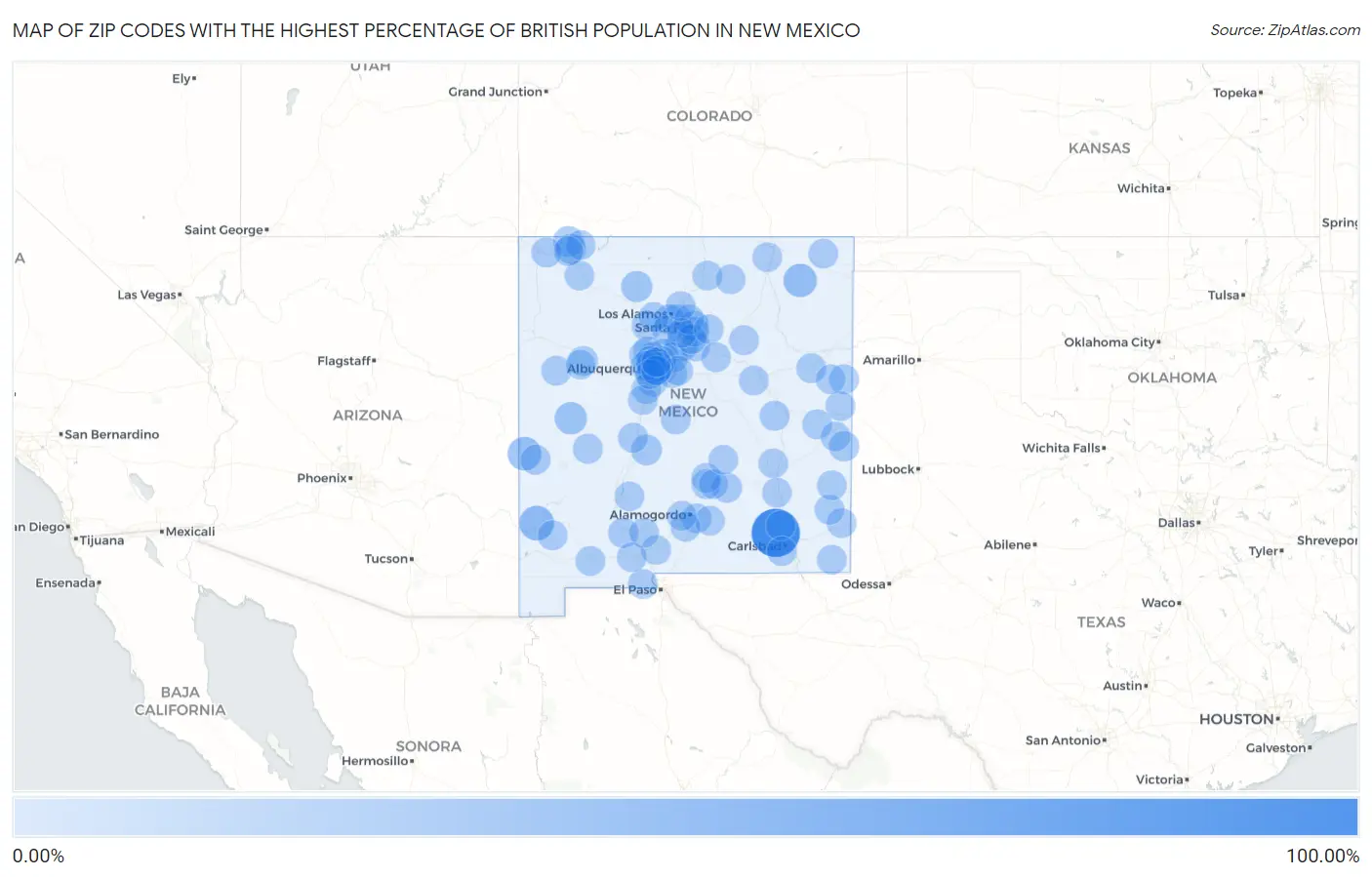 Zip Codes with the Highest Percentage of British Population in New Mexico Map