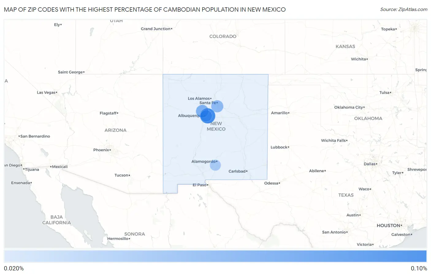 Zip Codes with the Highest Percentage of Cambodian Population in New Mexico Map
