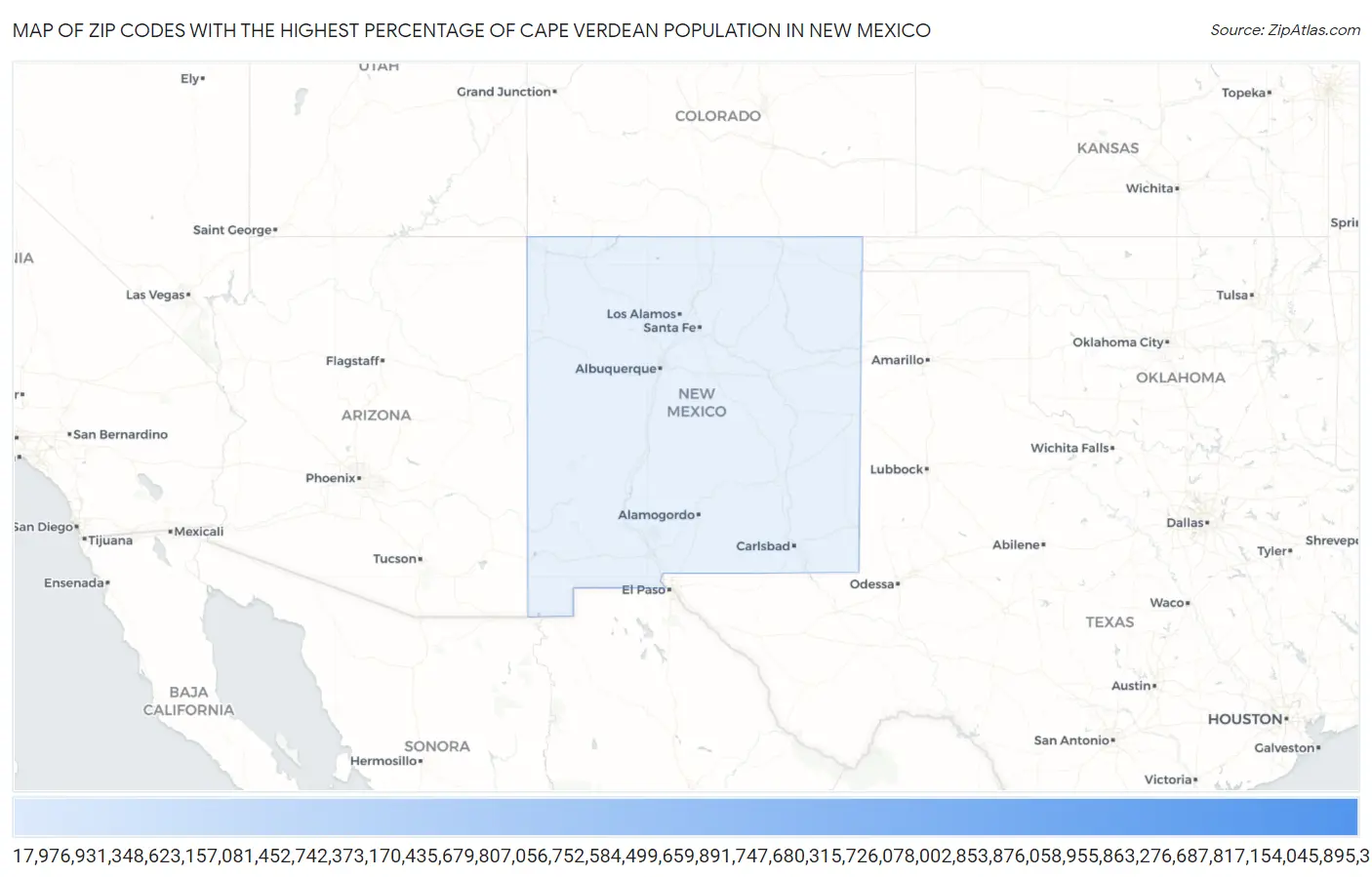 Zip Codes with the Highest Percentage of Cape Verdean Population in New Mexico Map