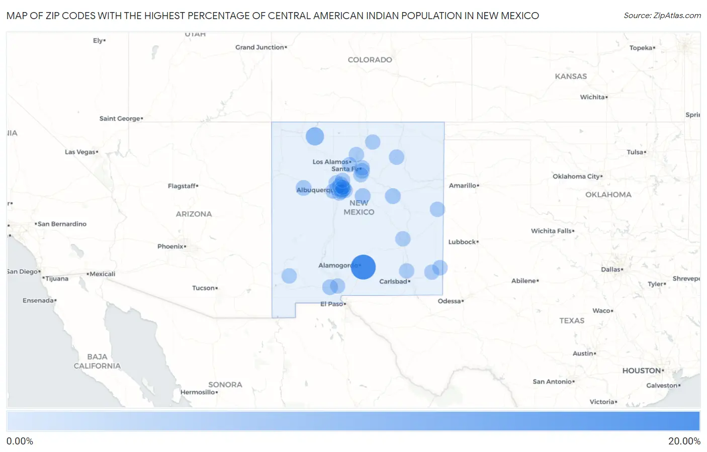 Zip Codes with the Highest Percentage of Central American Indian Population in New Mexico Map