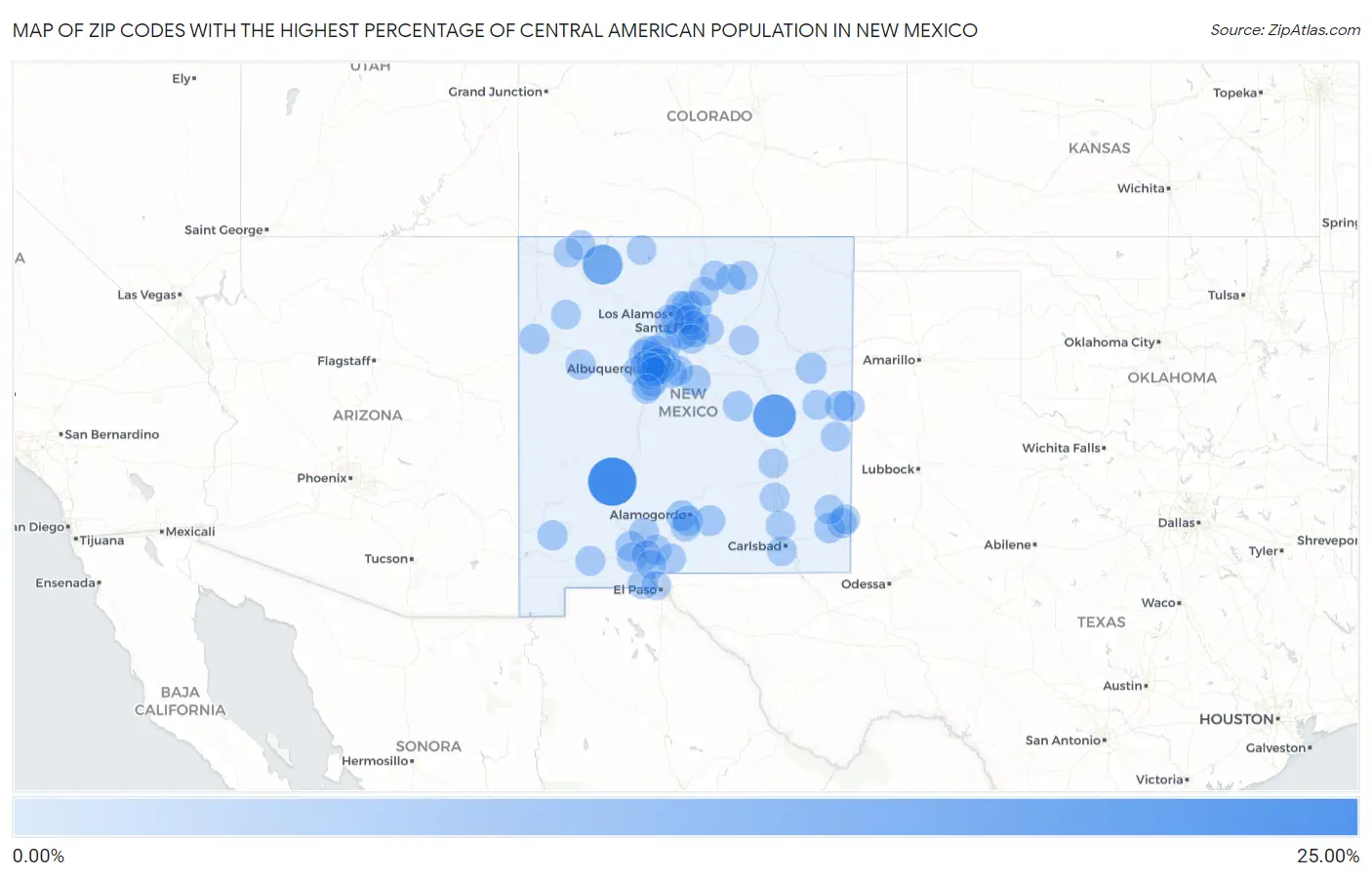 Zip Codes with the Highest Percentage of Central American Population in New Mexico Map