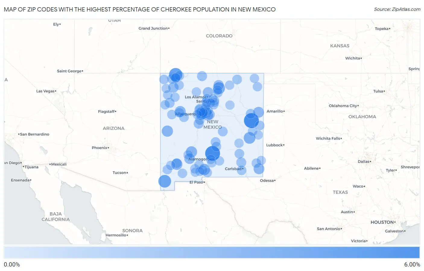 Zip Codes with the Highest Percentage of Cherokee Population in New Mexico Map