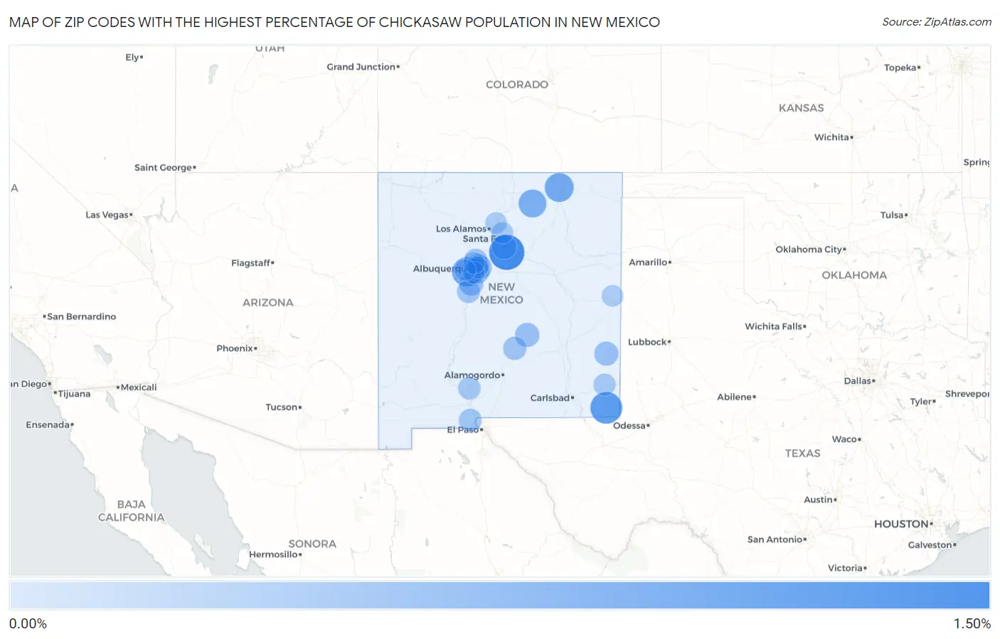 Zip Codes with the Highest Percentage of Chickasaw Population in New Mexico Map