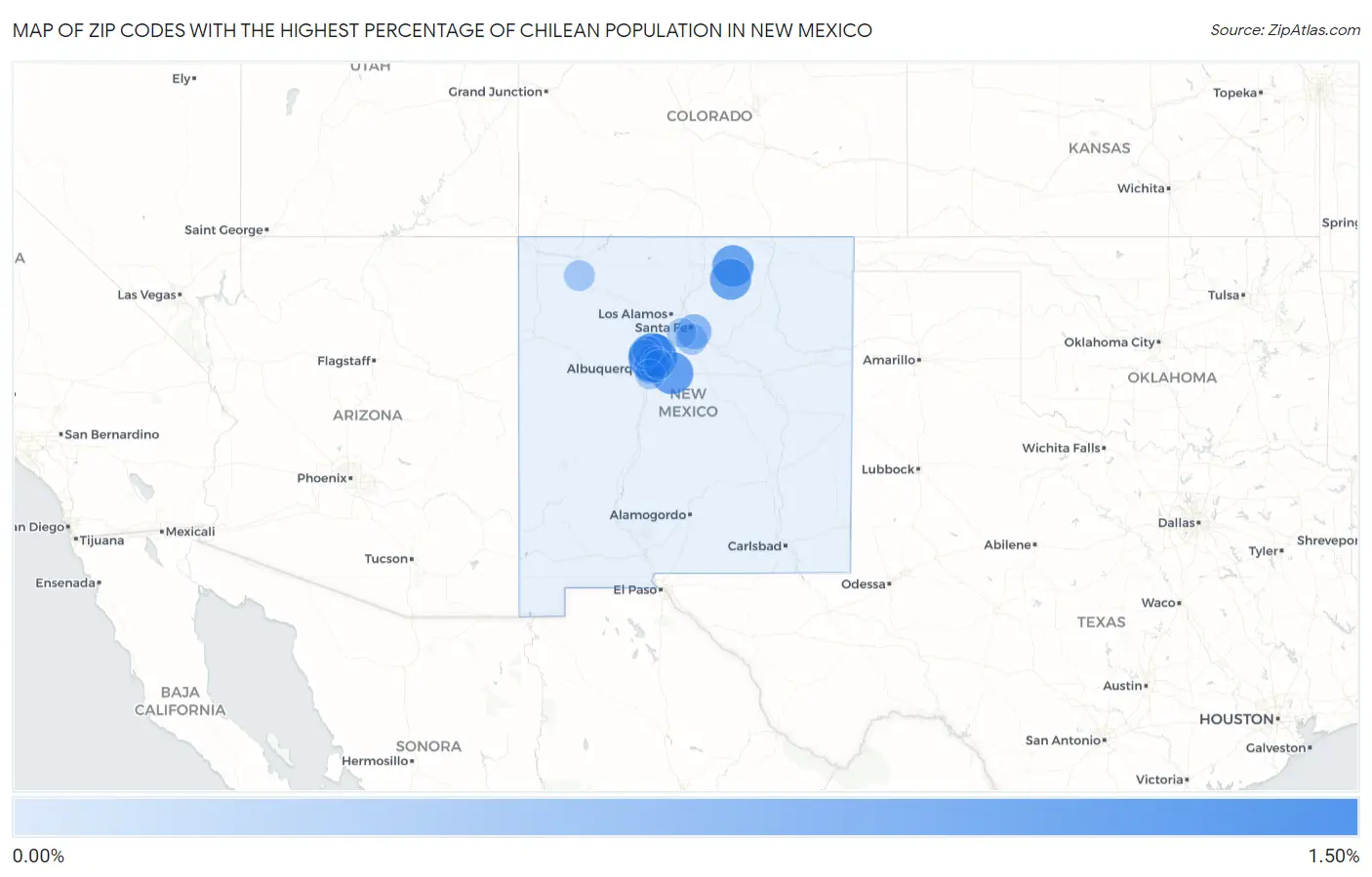 Zip Codes with the Highest Percentage of Chilean Population in New Mexico Map