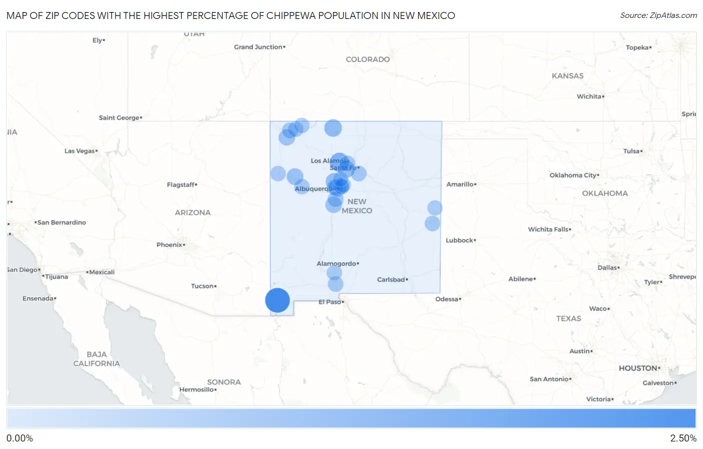 Zip Codes with the Highest Percentage of Chippewa Population in New Mexico Map