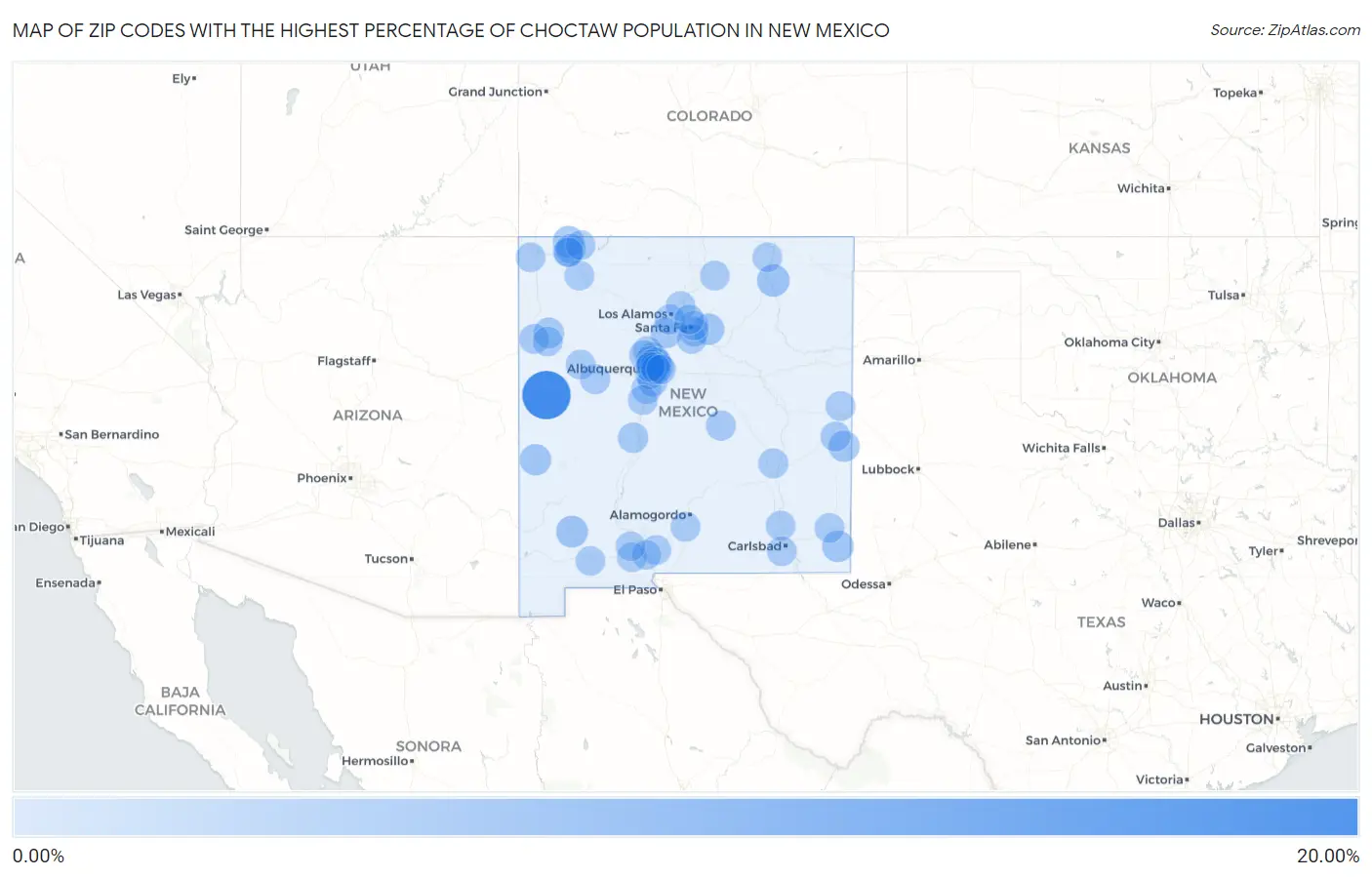 Zip Codes with the Highest Percentage of Choctaw Population in New Mexico Map