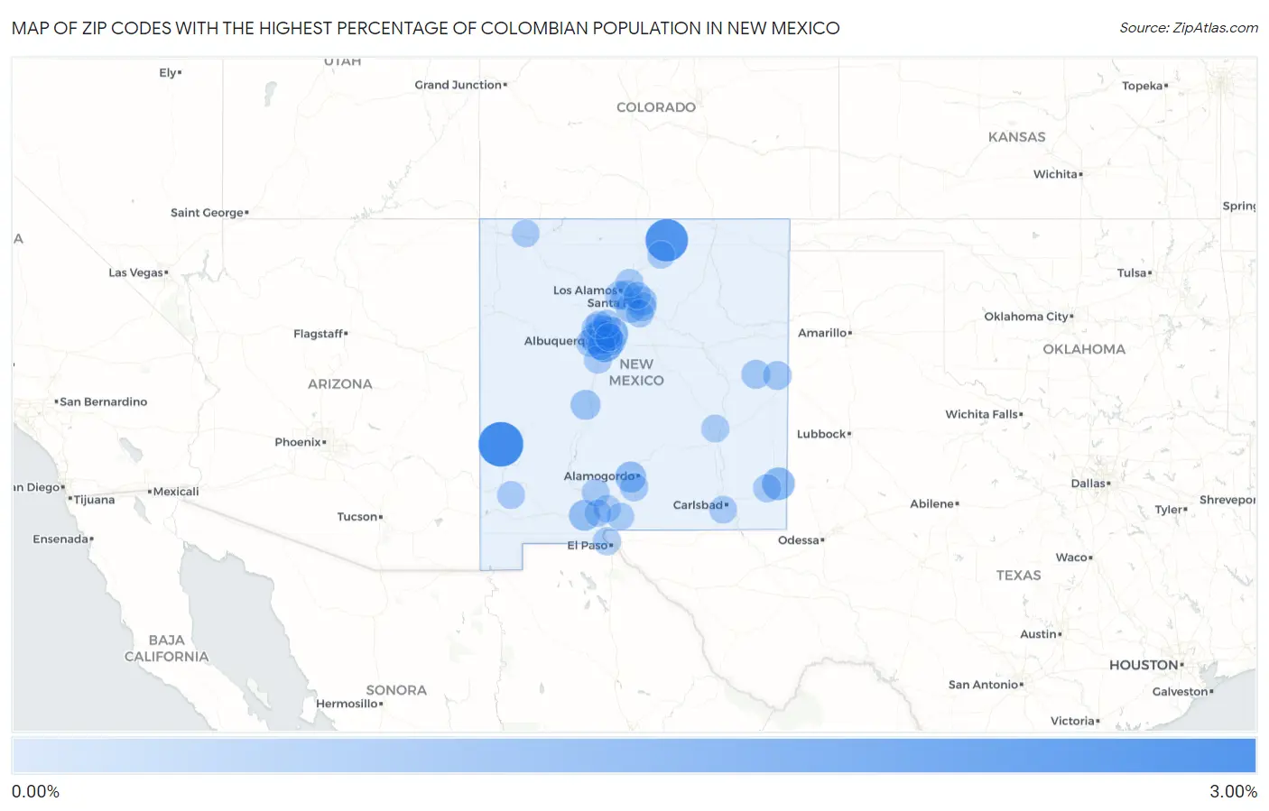 Zip Codes with the Highest Percentage of Colombian Population in New Mexico Map