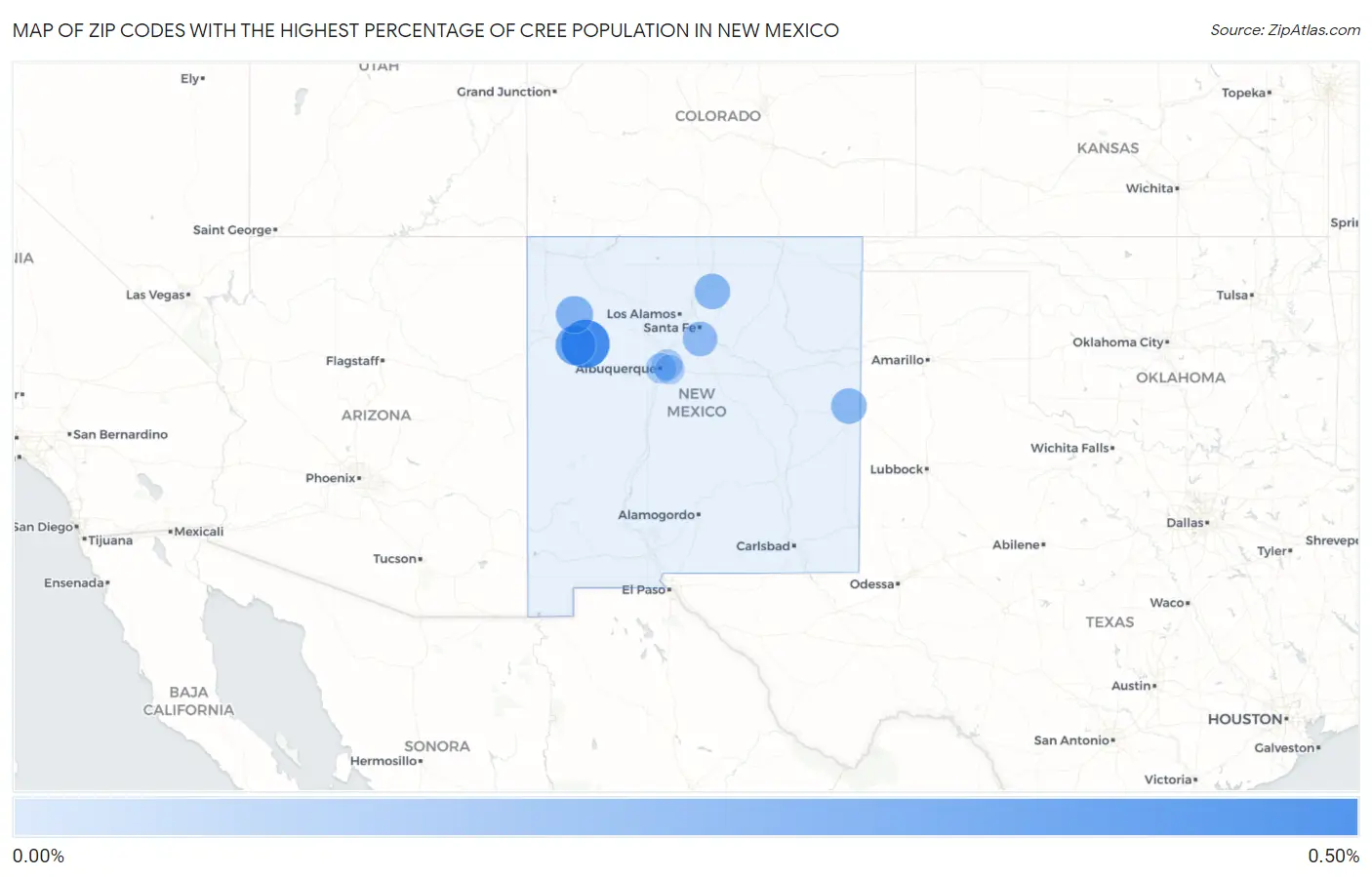 Zip Codes with the Highest Percentage of Cree Population in New Mexico Map