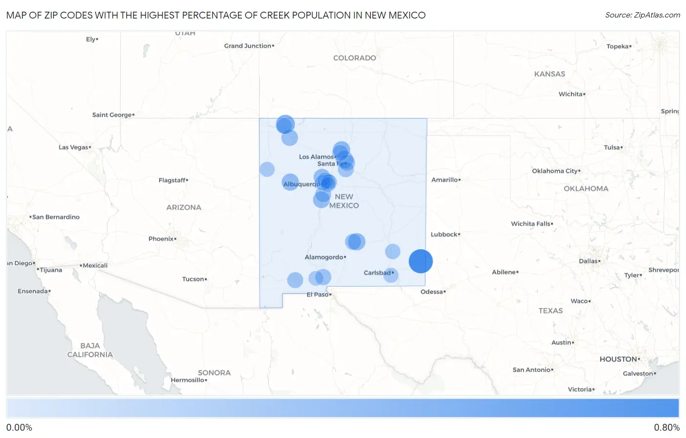 Zip Codes with the Highest Percentage of Creek Population in New Mexico Map