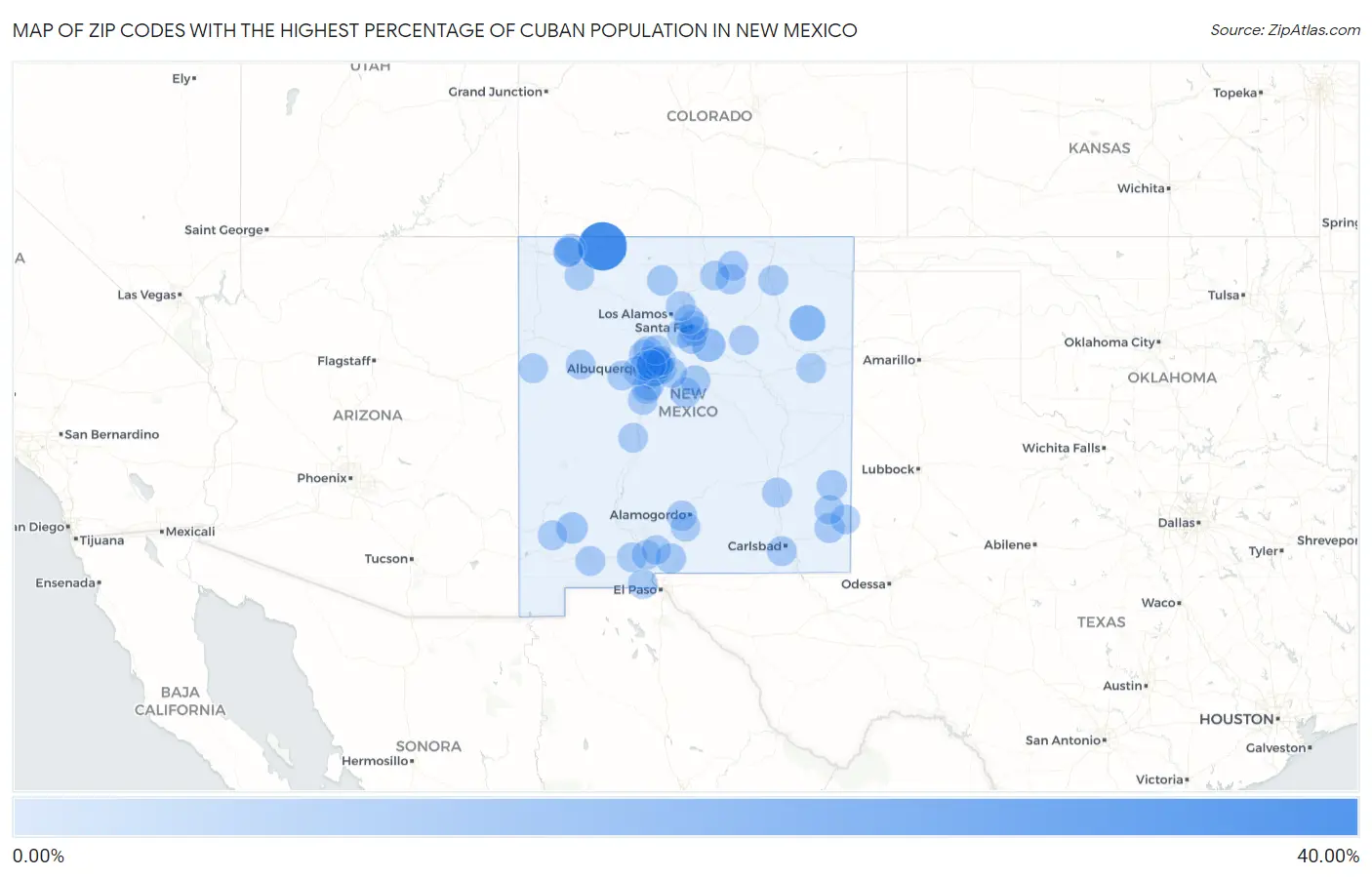 Zip Codes with the Highest Percentage of Cuban Population in New Mexico Map