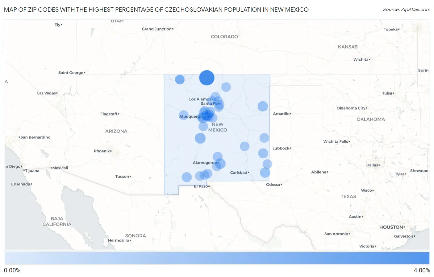 Zip Codes with the Highest Percentage of Czechoslovakian Population in New Mexico Map