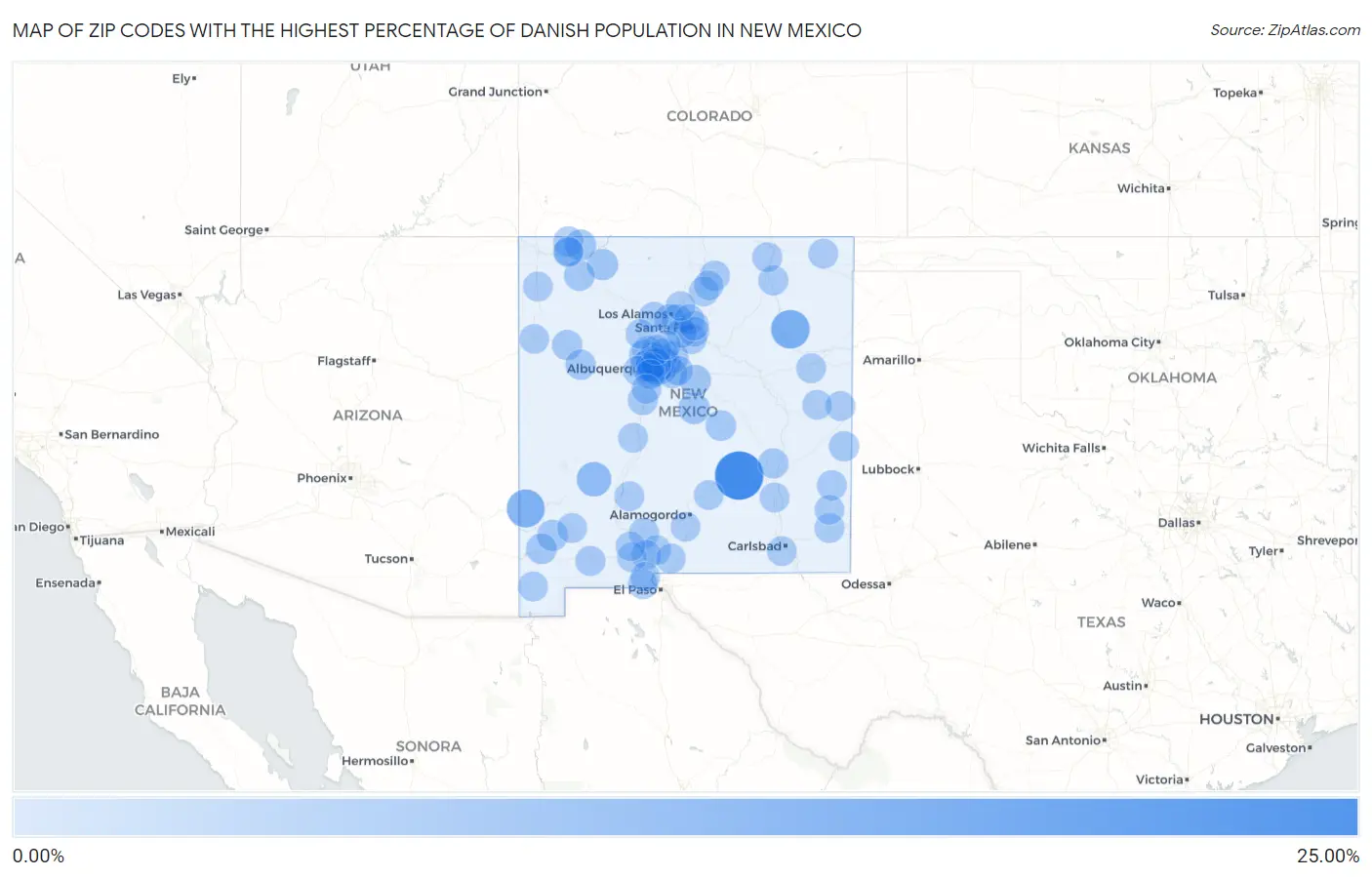 Zip Codes with the Highest Percentage of Danish Population in New Mexico Map