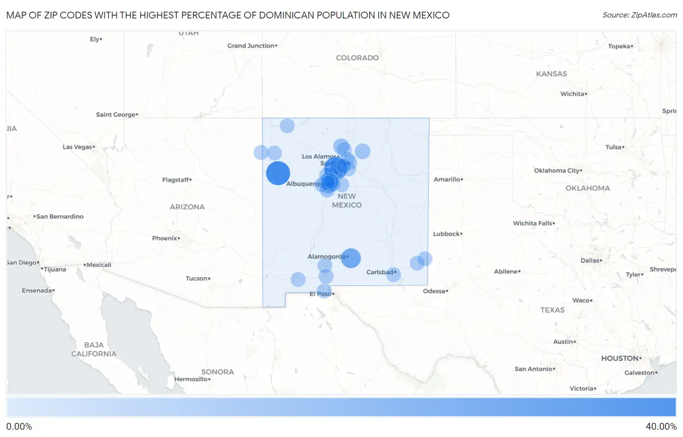 Zip Codes with the Highest Percentage of Dominican Population in New Mexico Map