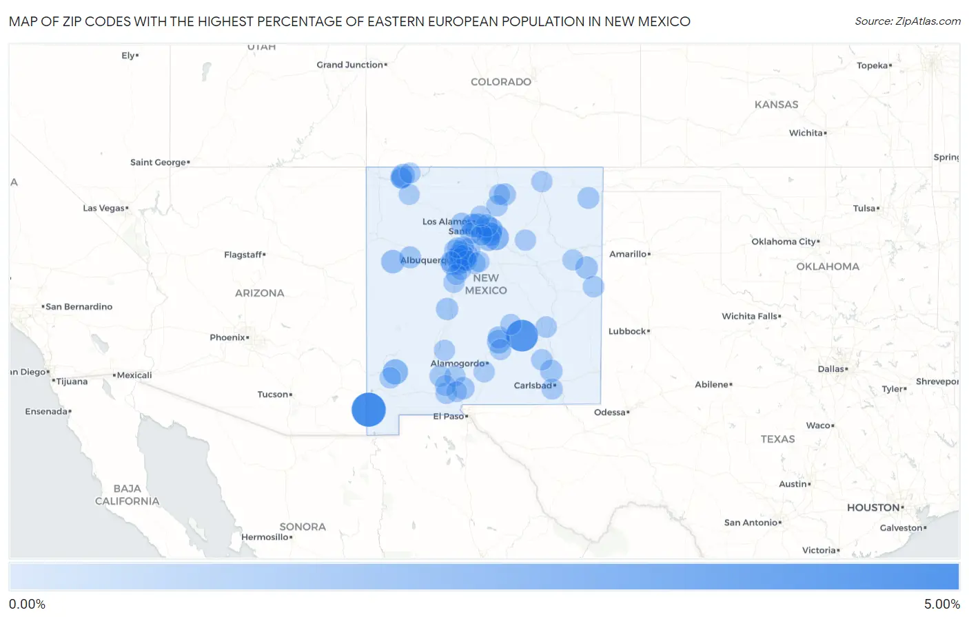 Zip Codes with the Highest Percentage of Eastern European Population in New Mexico Map