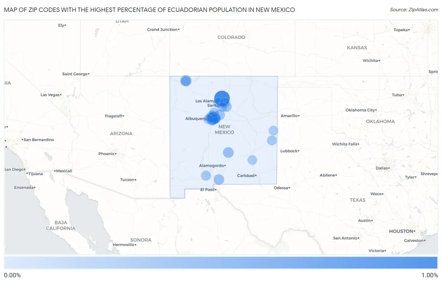 Zip Codes with the Highest Percentage of Ecuadorian Population in New Mexico Map