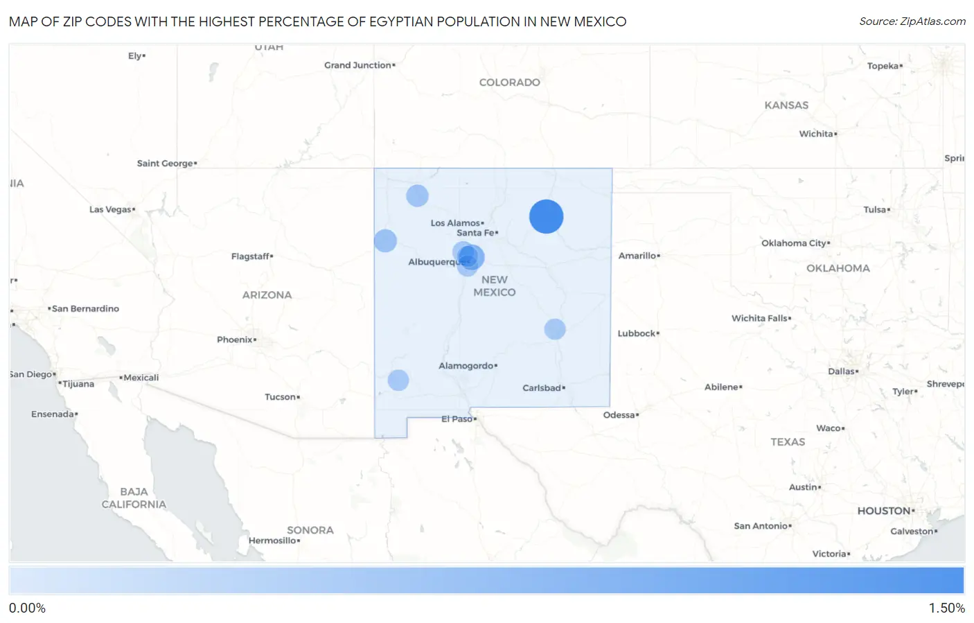 Zip Codes with the Highest Percentage of Egyptian Population in New Mexico Map